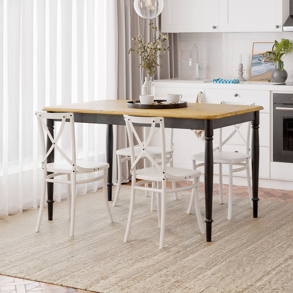 Стол обеденный Икея со шпонированной дубом столешницей, черный