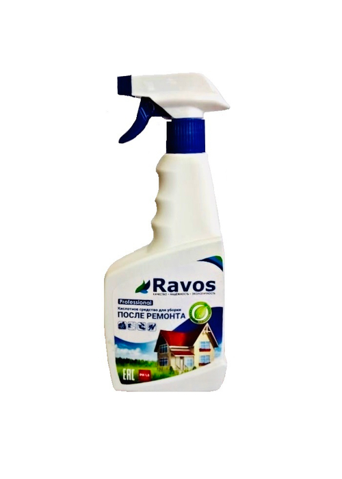 Кислотное средство для уборки после ремонта 0,5л PP Ravos с триггером/14шт