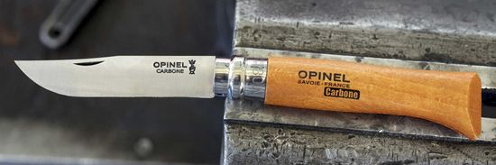 Складной нож Opinel №8, углеродистая сталь, рукоять из дерева бука, с чехлом, в деревянной коробке c клинком из стали XC90,