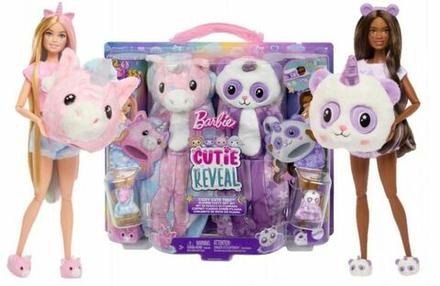 Кукла Mattel Barbie Cutie Reveal - Подарочный набор Пижамная вечеринка с 2 куклами, 2 животными + 35 сюрпризов + смена цвета - Барби HRY15