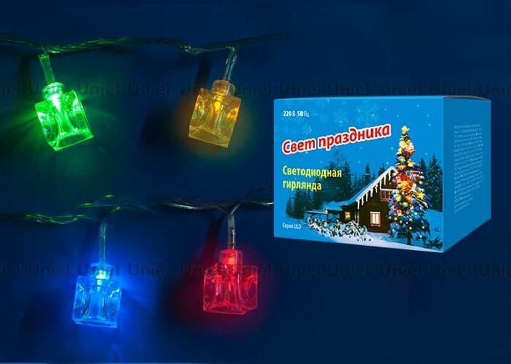 ULD-S0280-020/DTA MULTI IP20 CUBES Гирлянда светодиодная «Кубики» с контроллером, 20 светодиодов, 2,8 м, разноцветная, IP20, провод прозрачный.