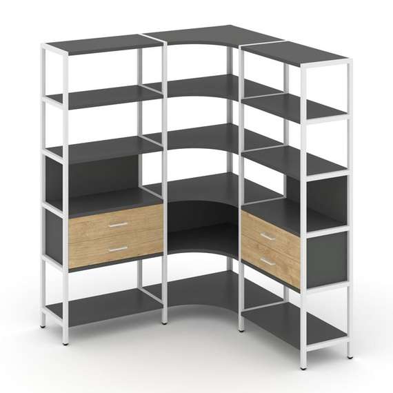 Shelf System Трехсекционный угловой стеллаж пятиярусный с ящиками SN.STMU-531 Антрацит/Тиквуд Светлы