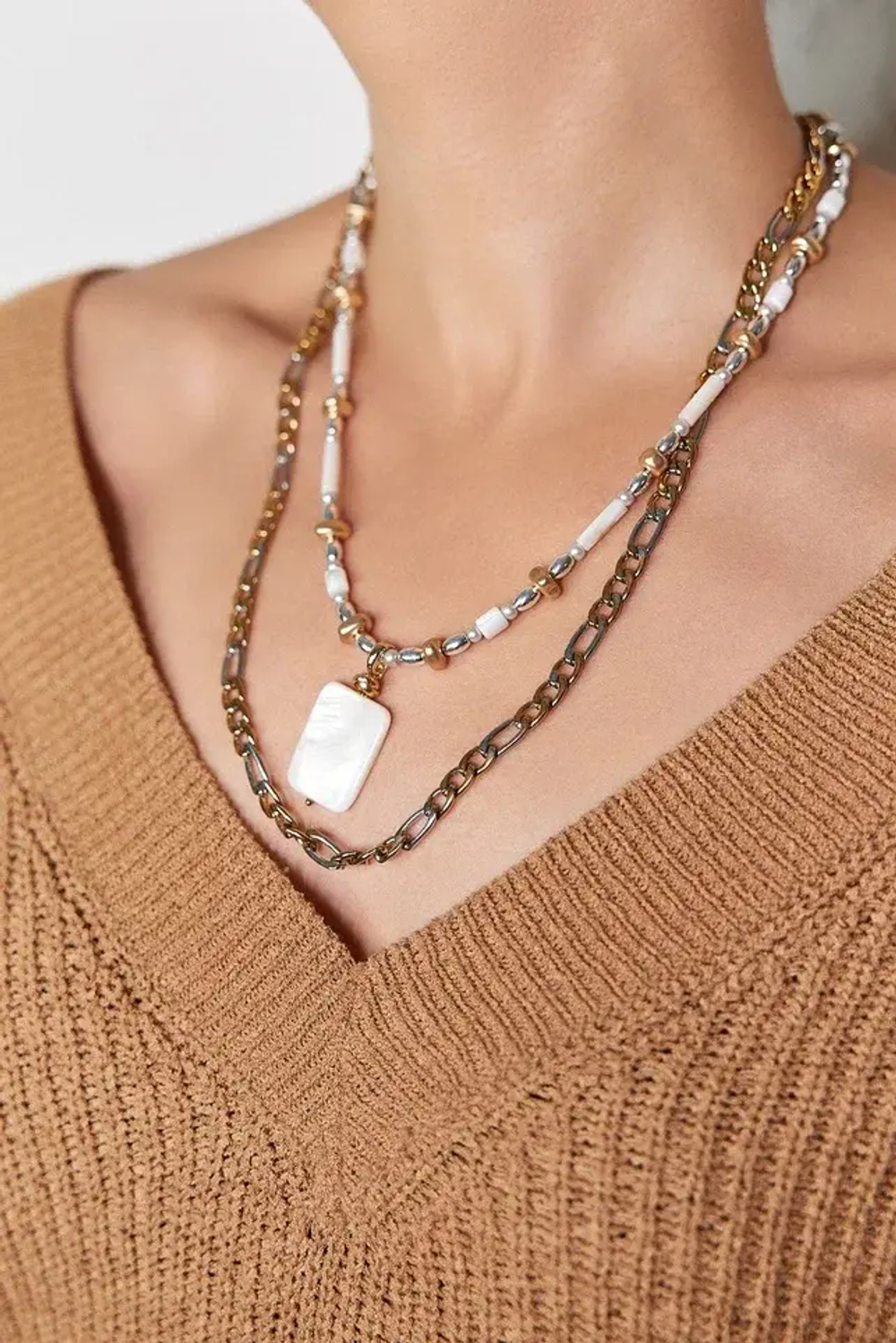 HMG 1328 Колье двойное с прямоугольным перламутром mix арт.2500