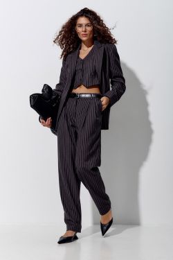 Брюки бананы в полоску темно-серого цвета