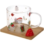 Кружка стеклянная 280мл «Новогодние чудеса» на бамбуковой подставке, прозрачная