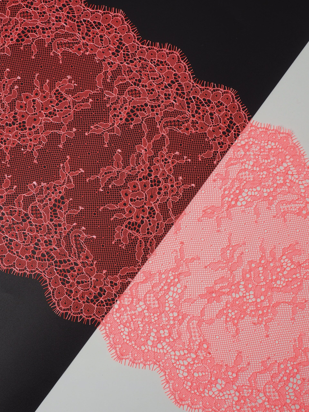 Кружево шантильи оранжевое неоновое неэластичное ширина 22 см ОТРЕЗ 0,7 м