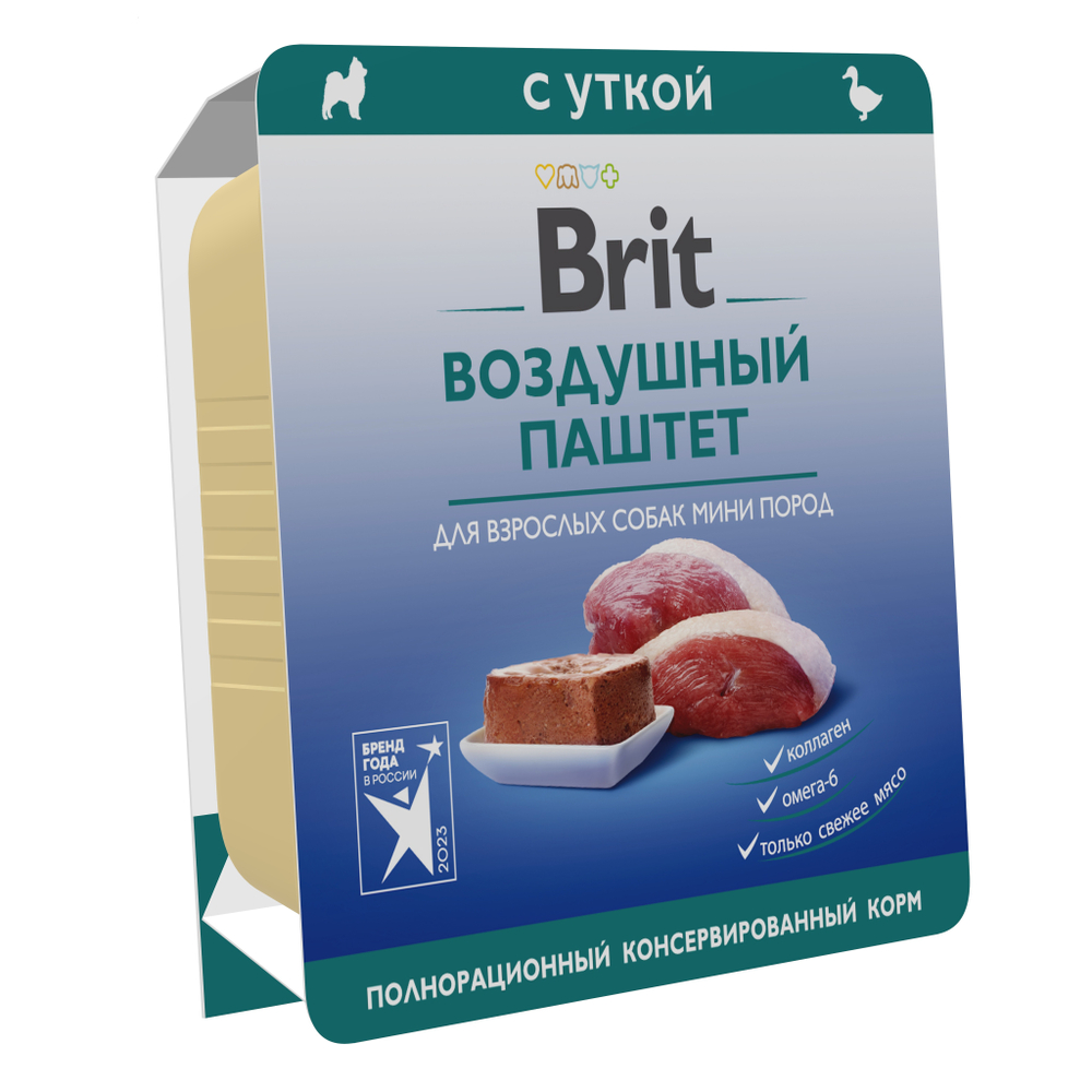 Брит Премиум Воздушный паштет с уткой для взрослых собак мини пород 100 г