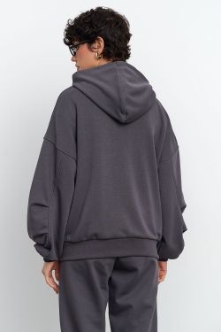 Худи на молнии с защипами на рукавах цвета антрацит