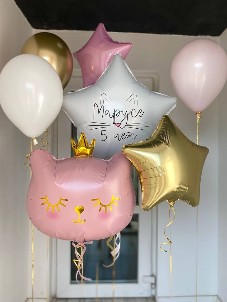 Воздушные шары на грузиках кошка в короне №716