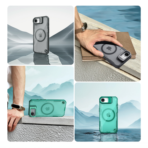 Чехол прозрачный от Nillkin с металлической крышкой и поддержкой MagSafe на iPhone 16e, серия Iceblade Prop Magnetic Case (версия с открытой камерой)