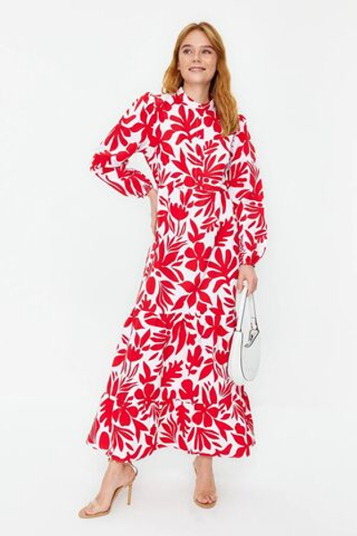 Плиточный узор с половинным рисунком, широкое хлопковое тканое платье TCTSS23EB00222