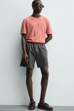 ZARA ШОРТЫ ИЗ ХЛОПКОВОГО ПИКЕ REGULAR FIT С ЭФФЕКТОМ ПОТЕРТОСТИ, АНТРАЦИТОВО-СЕРЫЙ
