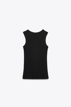 ZARA ТОП БЕЗ РУКАВОВ В РУБЧИК, ЧЕРНЫЙ