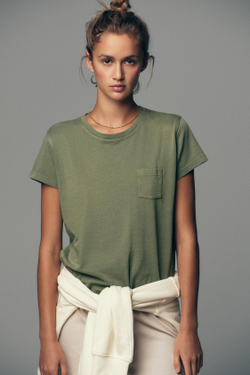 ZARA ФУТБОЛКА ИЗ ТКАНИ С ЭФФЕКТОМ ПОТЕРТОСТИ С КАРМАНОМ, ЗЕЛЕНЫЙ