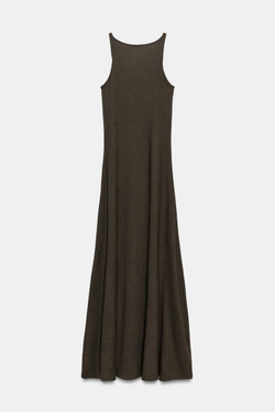 ZARA ПЛАТЬЕ ИЗ ТКАНИ С ЭФФЕКТОМ ПОЛОТНА, ХАКИ