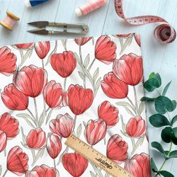 Ткань премиум габардин живописные тюльпаны