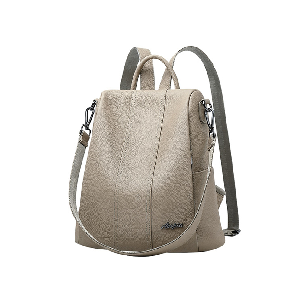 Espin Top Grain Cow Leather Backpack Large Black/Milk Tea Gray