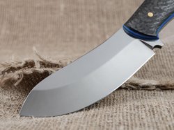 Силовой нож для бушкрафта "Канадец", сталь VG-10/Elmax, рукоять карбон (синий спейсер)