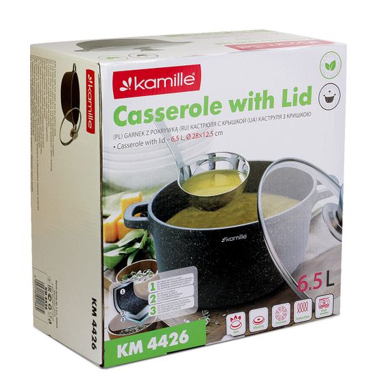 Кастрюля 6,5 л. из литого алюминия Kamille КМ 4426 с мраморным покрытием