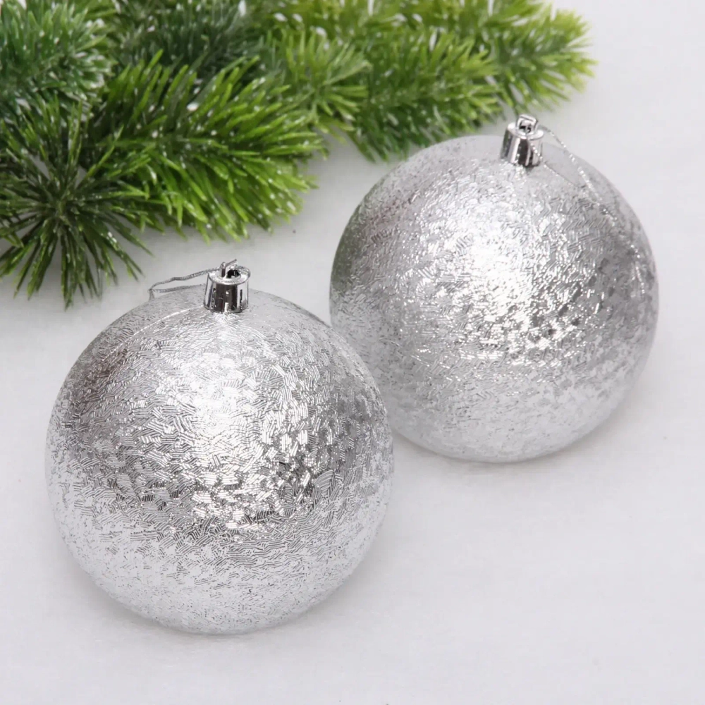 Новогодние шары 10см (набор 2шт) «Мягкий блеск», серебро