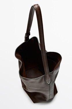 Massimo Dutti Сумка-мешок из кожи наппа, коричневый