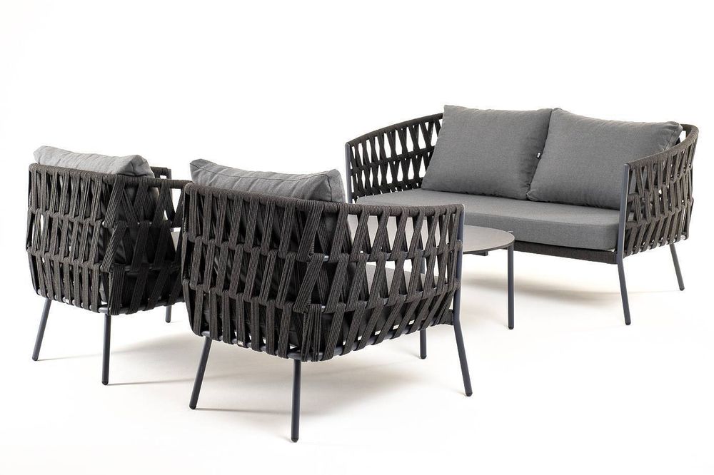 "Диего" лаунж-зона 4-местная плетеная из роупа (веревки), каркас алюминиевый темно-серый, роуп темно-серый