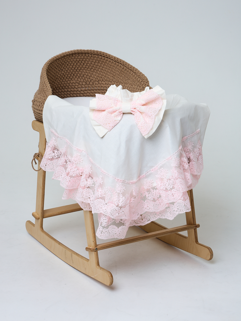 Кружевной уголок и пояс бант ( розовый)