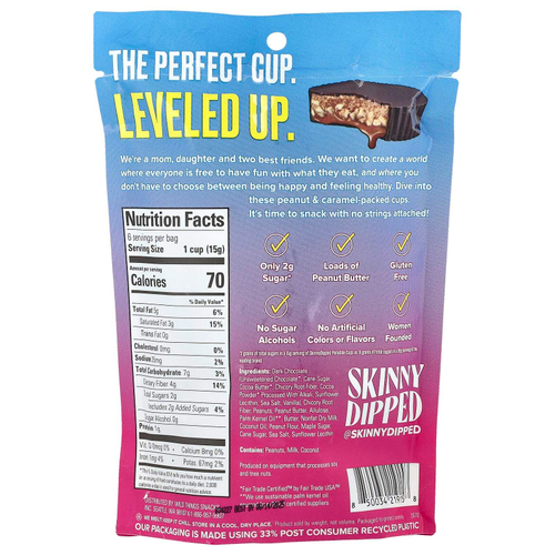 SkinnyDipped, Чашки с карамелью и арахисом, 90 г (3,17 унции)