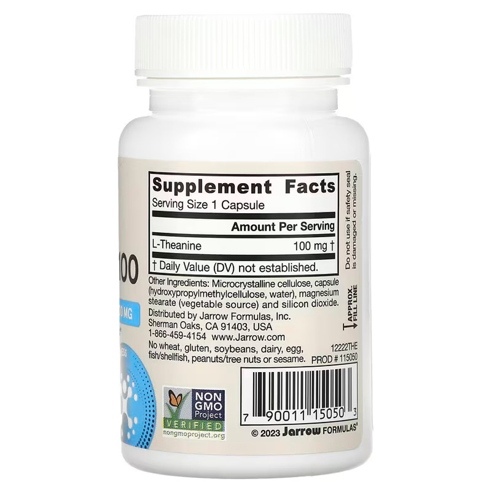 Jarrow Formulas, теанин 100, 100 мг, 60 вегетарианских капсул