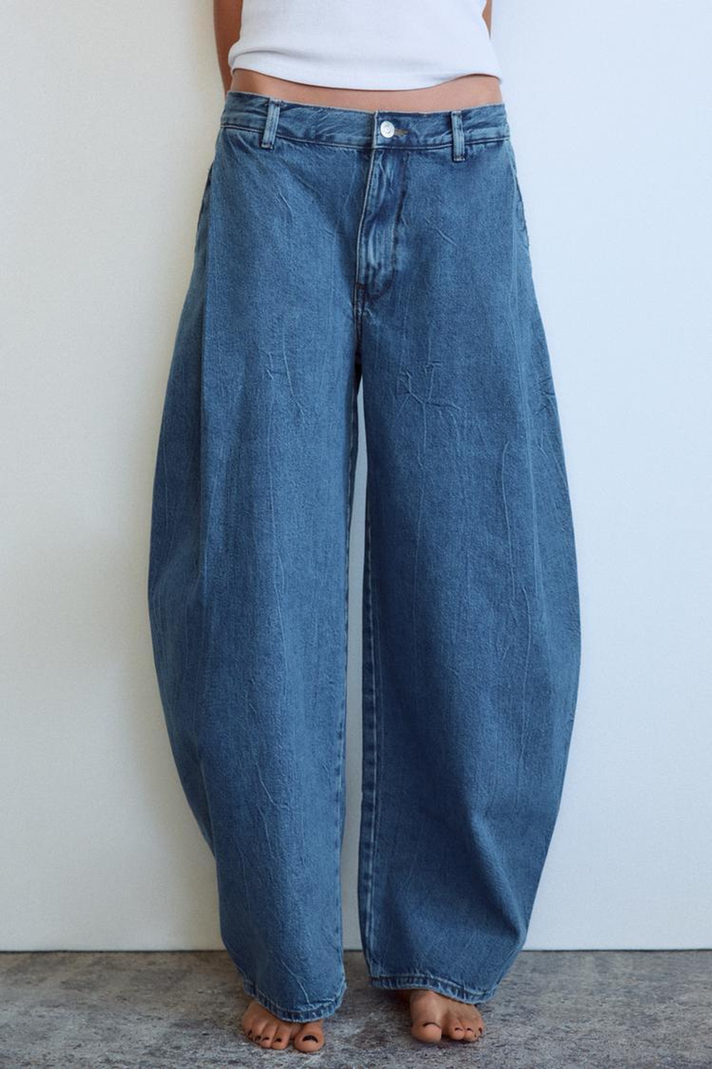 ZARA ДЖИНСЫ TRF С НИЗКОЙ ПОСАДКОЙ И ЗАЩИПАМИ, МОРСКОЙ СИНИЙ