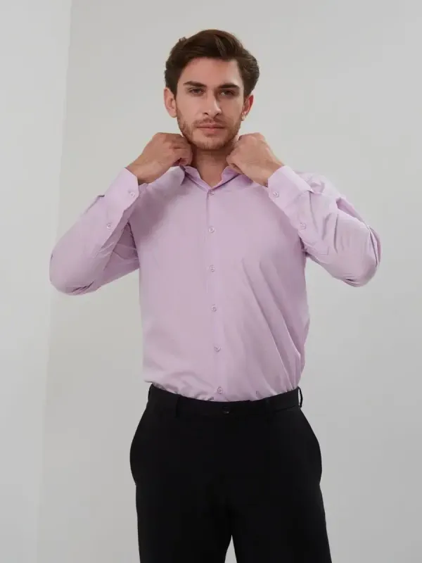 Рубашка приталенная SLIM FIT с длинным рукавом, сиреневая