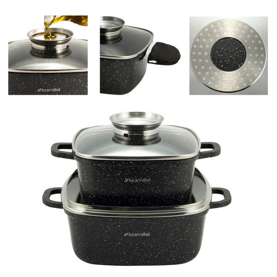 Набор квадратных кастрюль 4 предмета Kamille KM 4434 из литого алюминия