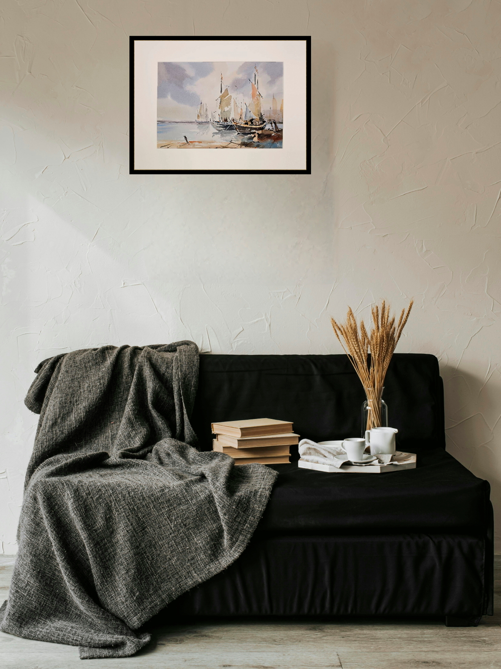 Картина авторская акварельная в паспарту 30х40 см на стену для интерьера "В порту"