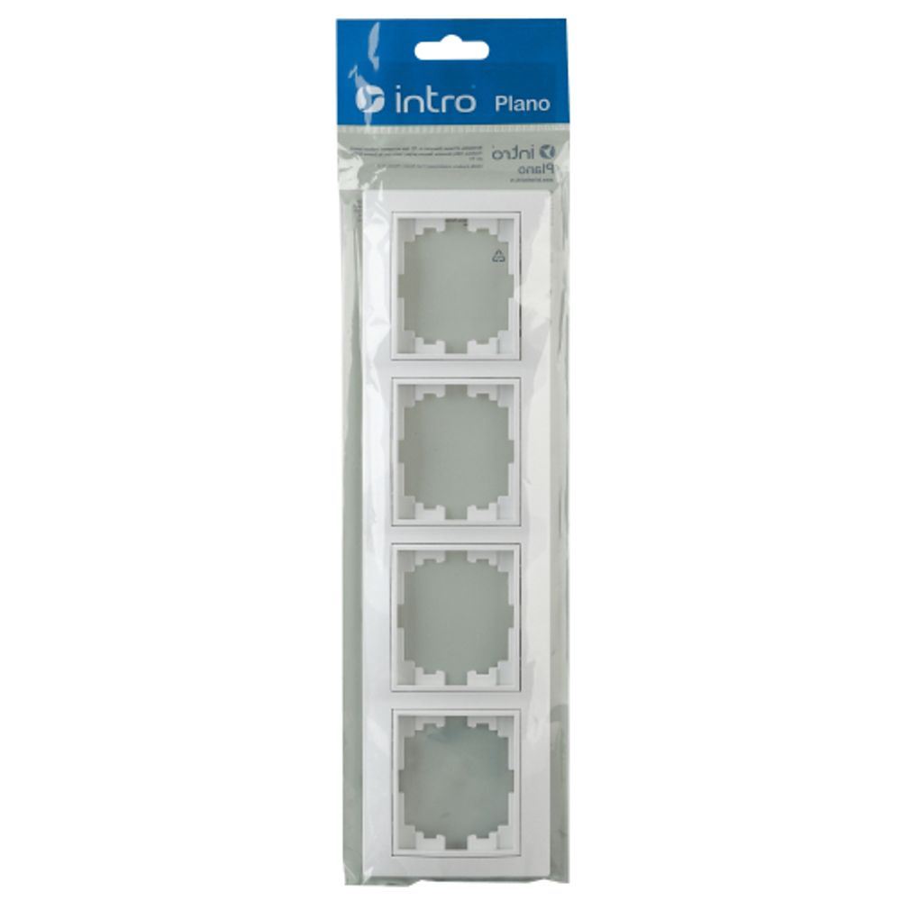 Рамка для розеток и выключателей Intro Plano 1-504-01 на 4 поста горизонтальная, СУ, белый | Intro Plano Белый