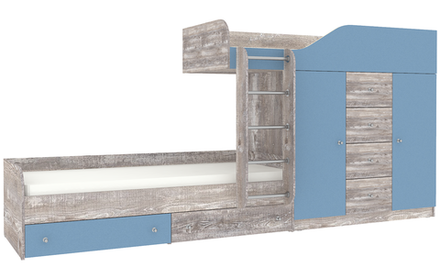 Двухъярусная кровать КарИВи Астра 6 Бетон Светло-синий, голубой