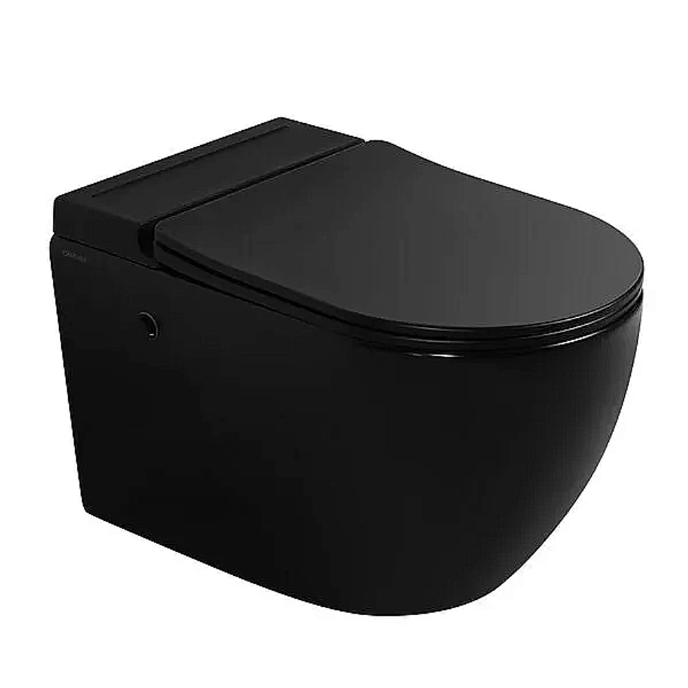 Унитаз подвесной Abber Bequem AC1108PMB-AC0101P черный матовый, с крышкой микролифт, с инсталляцией, безободковый