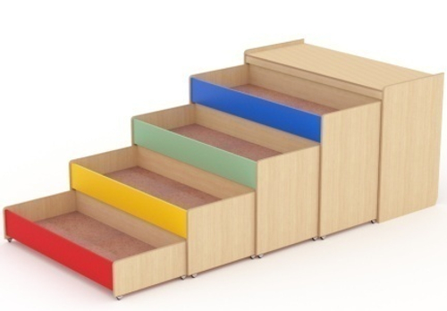 Кровать 4-х ярусная выкатная в тумбе, 1586*690*1060, корпус древесный, фасады цветные, МДФ 6 мм