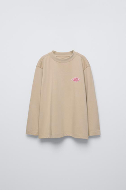 ZARA ФУТБОЛКА С НАШИВКОЙ, РЫЖЕВАТО-КОРИЧНЕВЫЙ