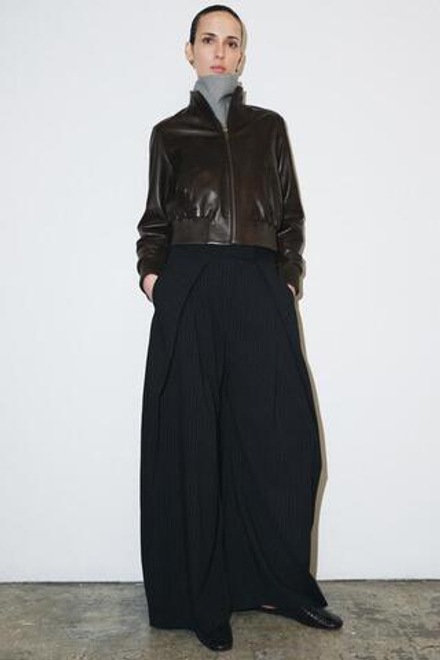 ZARA ШИРОКИЕ БРЮКИ В ПОЛОСКУ — ZW COLLECTION, ТЕМНО-СЕРЫЙ