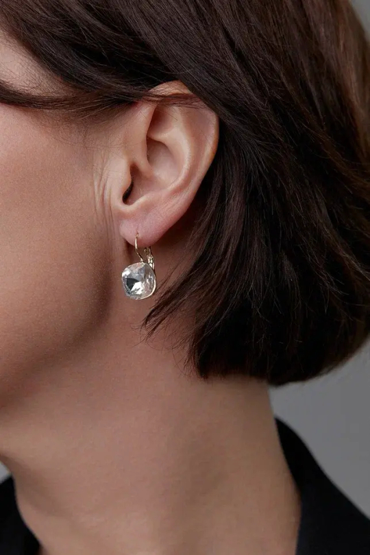 Серьги прозрачный квадрат со скругленными углами на каталонском замке, оттенок золото