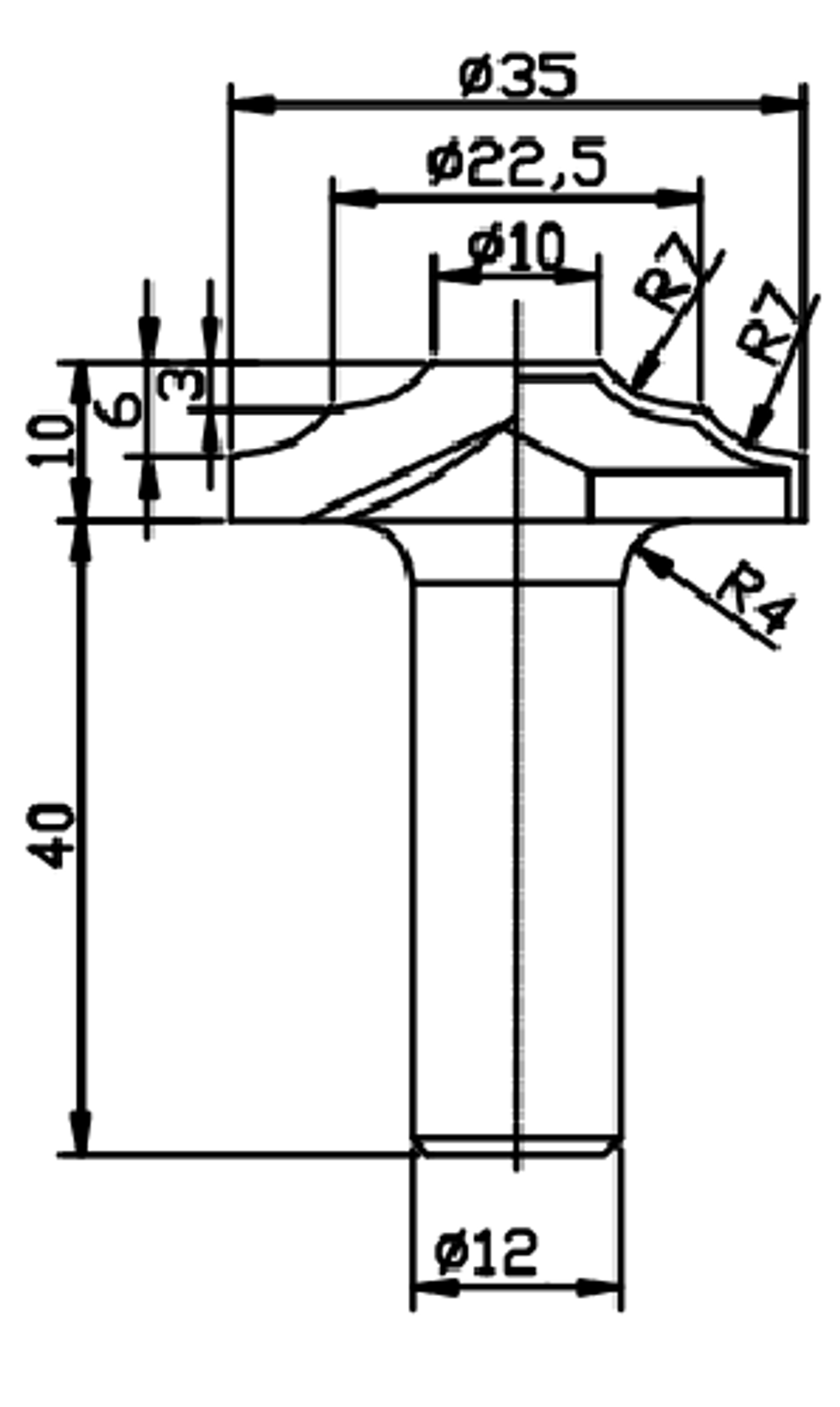 PCD профильная фреза D.35x10 S.12x40 Z2