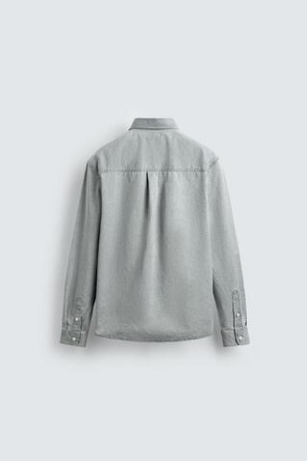 ZARA РУБАШКА ИЗ ТВИЛА, СЕРОВАТЫЙ