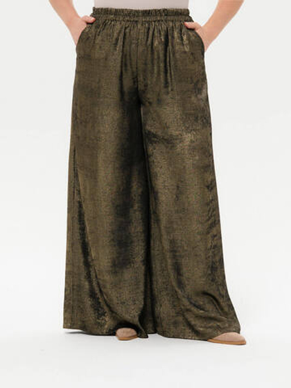 Широкие брюки с карманами, тёмное золото