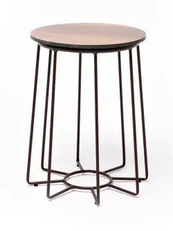 "Эквадор" журнальный стол из HPL круглый Ø40 H55, каркас из алюминия коричневый (RAL 8016) муар, цвет столешницы "дуб"