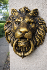 Кованый элемент Лев литой с кольцом, патина золотая бронза 45х42 (15 см), вес 7 кг. Ручная работа