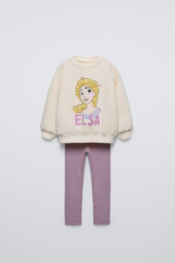 ZARA КОМПЛЕКТ ИЗ ТОЛСТОВКИ И ЛЕГИНСОВ ELSA FROZEN © DISNEY, СВЕТЛАЯ МАЛЬВА