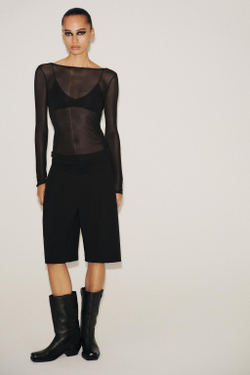 ZARA ПОЛУПРОЗРАЧНАЯ ФУТБОЛКА С ДРАПИРОВКОЙ НА СПИНЕ, ЧЕРНЫЙ