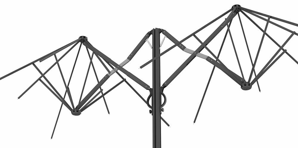 Зонт профессиональный двухкупольный 2.9х6.3 м Scolaro Galaxia Dual T Timber, имитация ироко, серебристо-серый