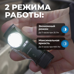 OPT-HL600 Фонарь налобный съёмный, 600 Лм