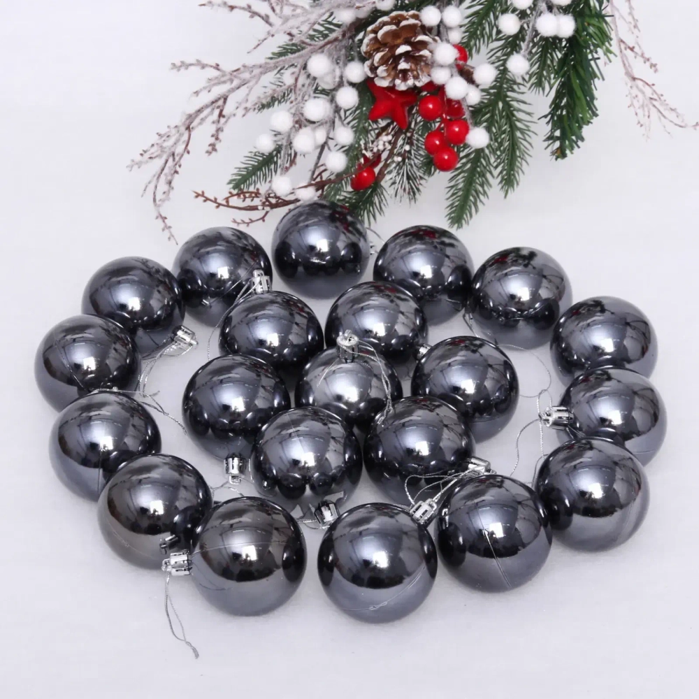 Новогодние шары 6 см (набор 24 шт) «Глянец», графит